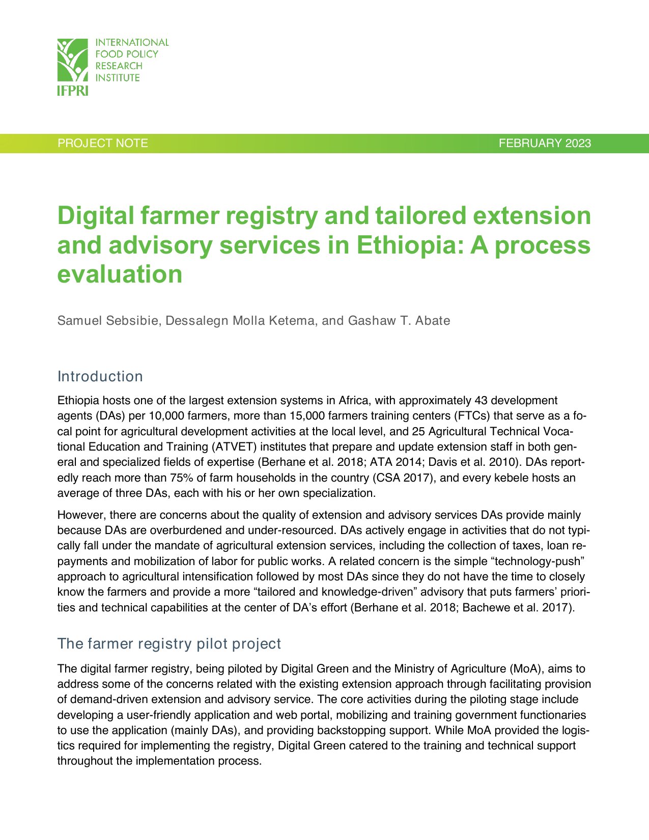 Cover image for Digital farmer registry and tailored extension and advisory services in Ethiopia: A process evaluation