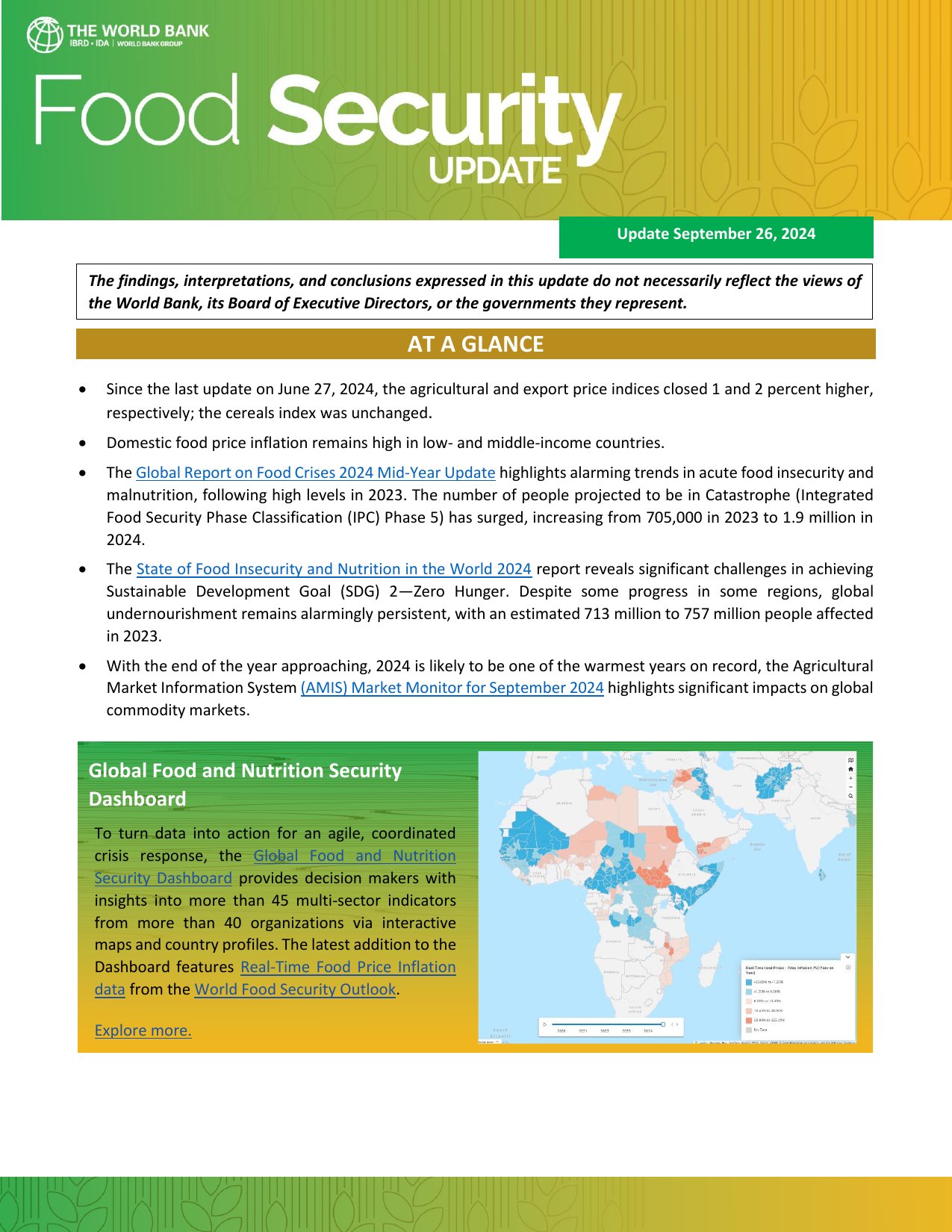 Cover image for Food Security Update: September 26, 2024