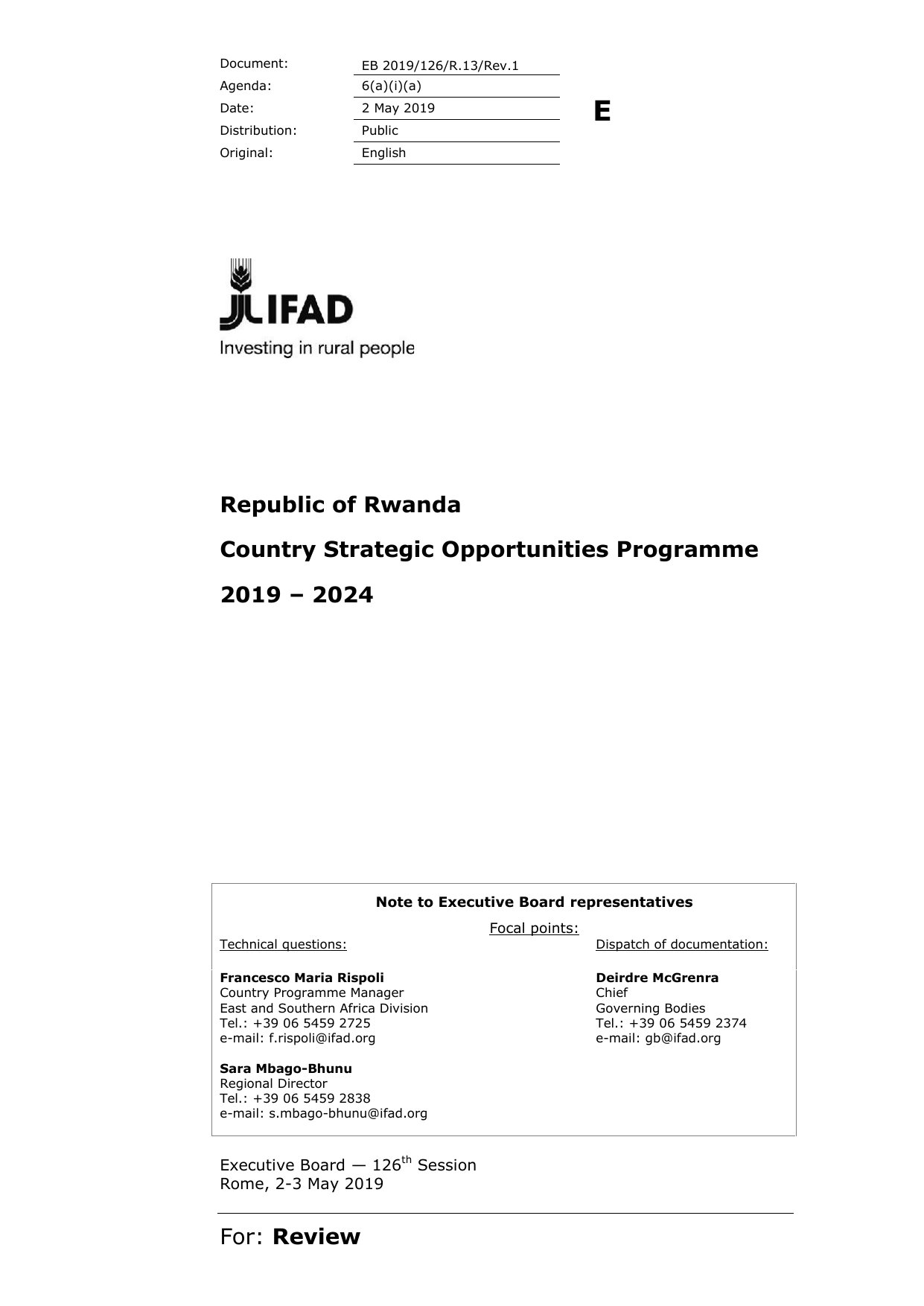 Cover image for Republic of Rwanda Country Strategic Opportunities Programme 2019 – 2024