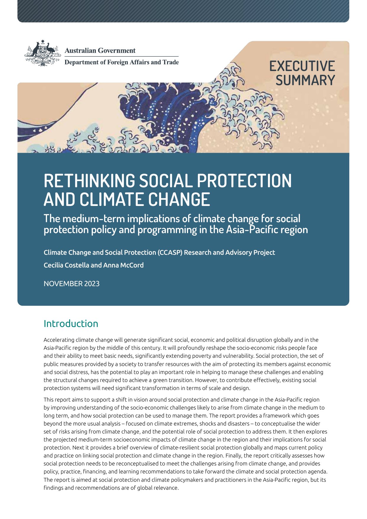 Cover image for Rethinking Social Protection and Climate Change: The medium-term implications of climate change for social protection policy and programming in the Asia-Pacific region