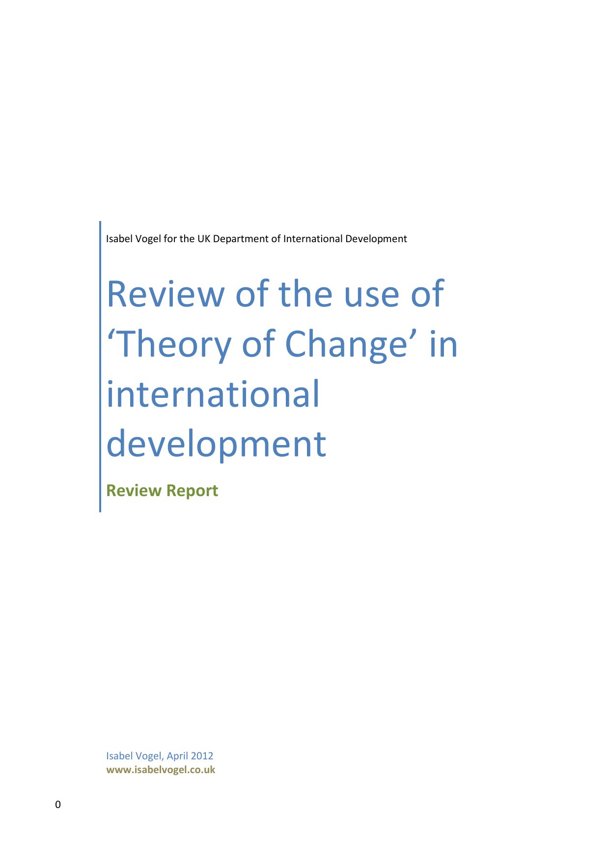 Cover image for Review of the use of 'Theory of Change' in international development