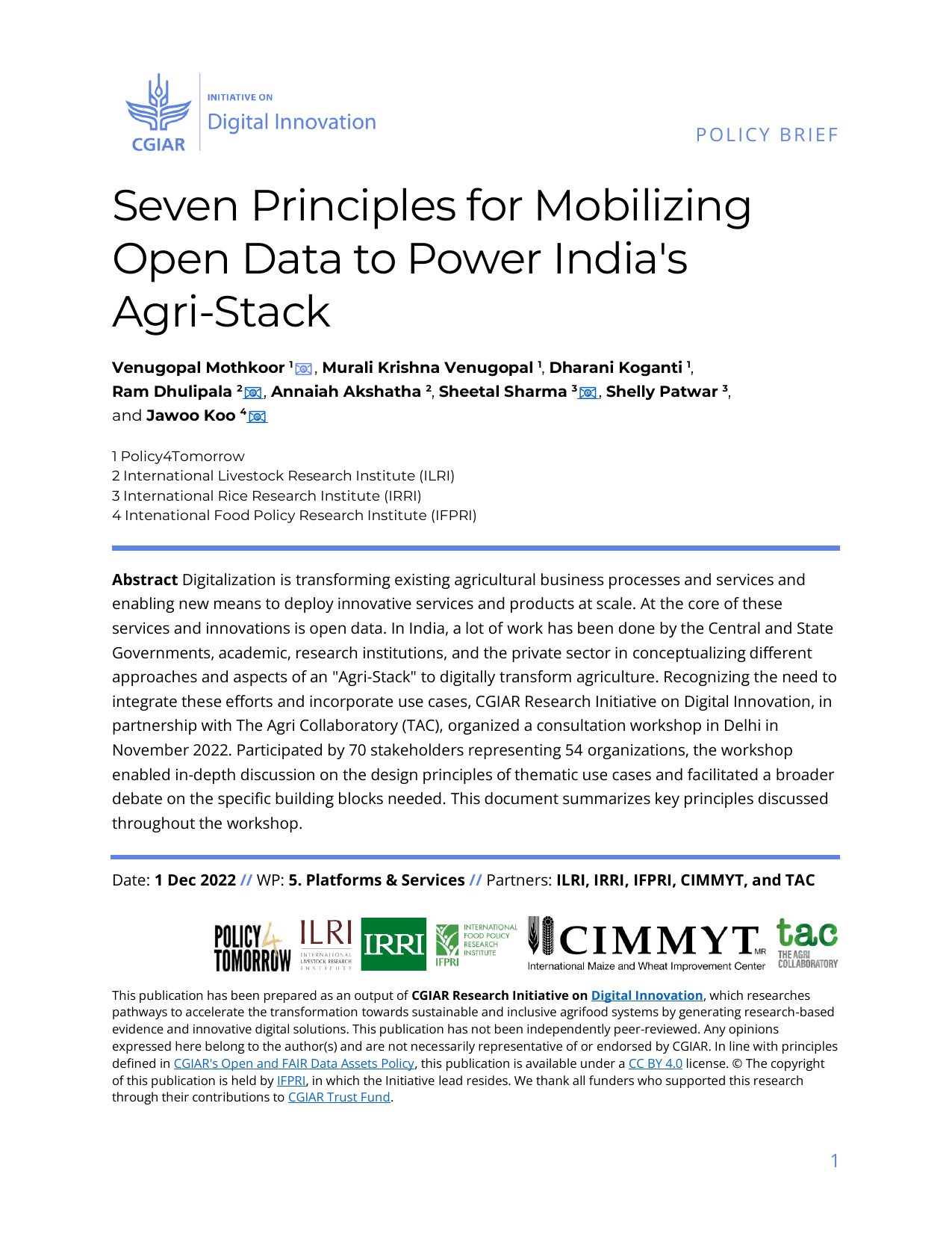 Cover image for Seven Principles for Mobilizing Open Data to Power India's Agri-Stack