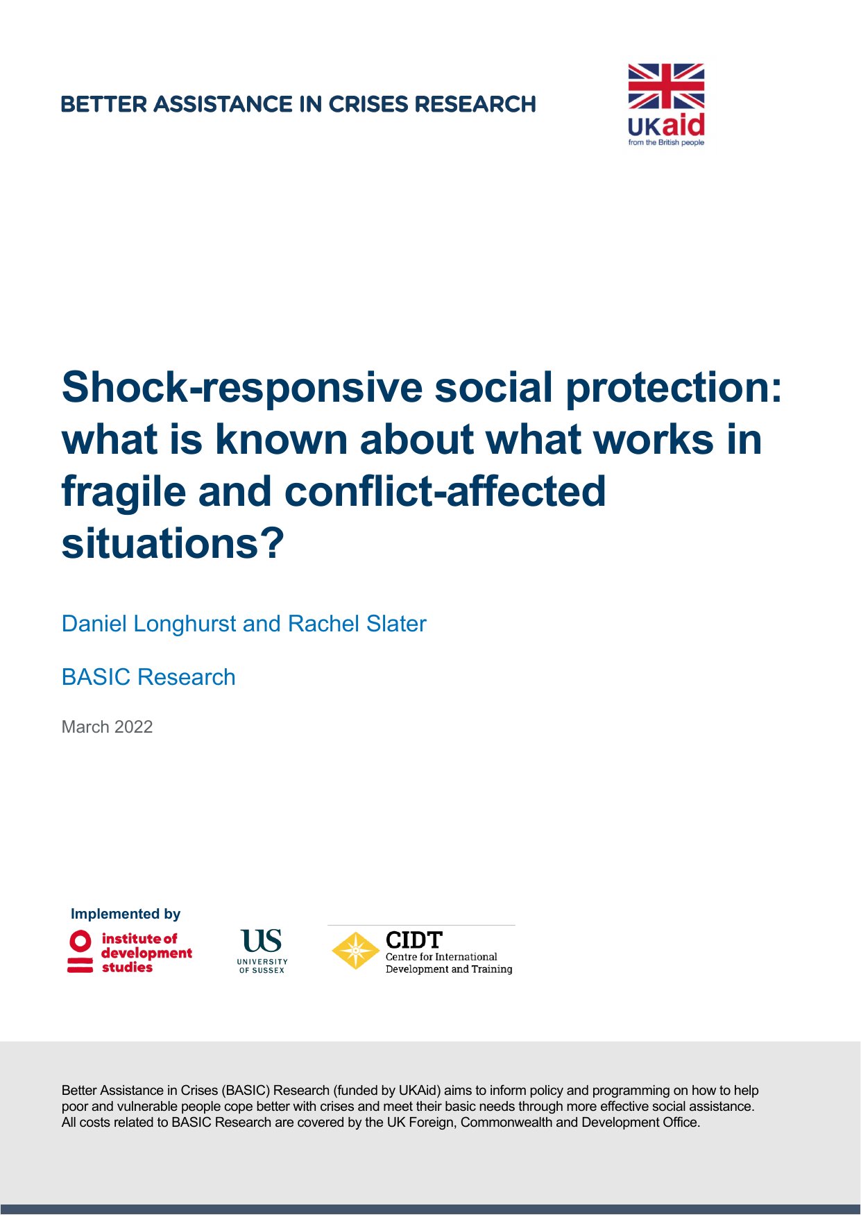 Cover image for Shock-responsive social protection: what is known about what works in fragile and conflict-affected situations?