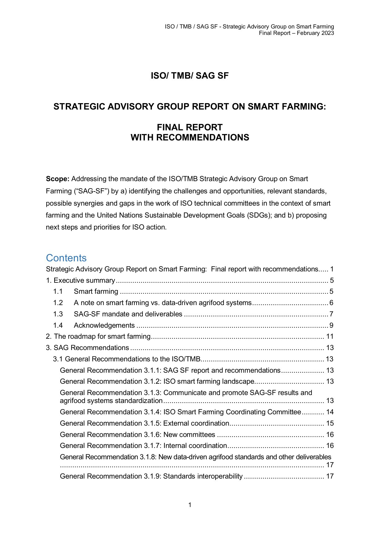 Cover image for Strategic Advisory Group Report on Smart Farming: Final Report with Recommendations