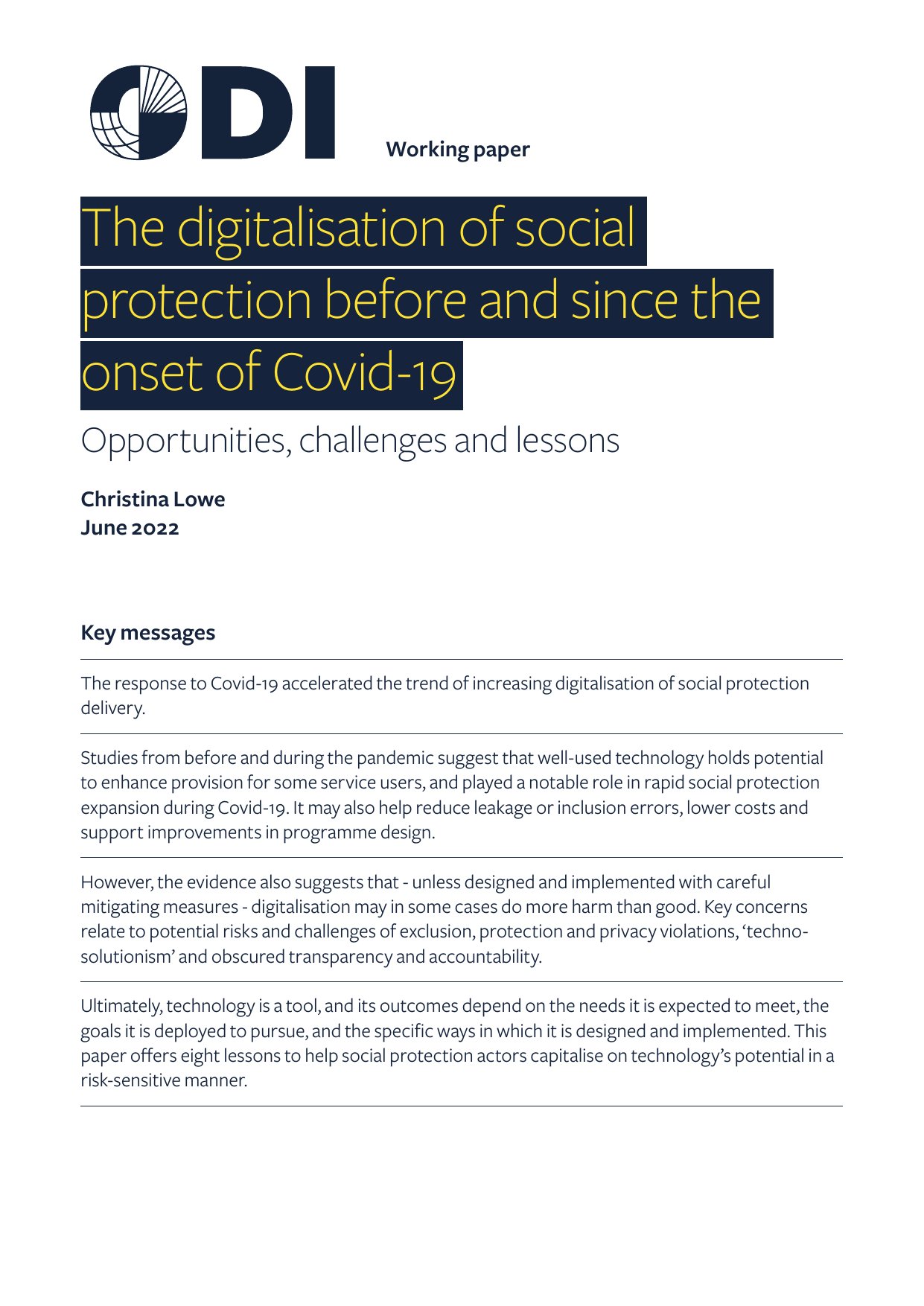 Cover image for The digitalisation of social protection before and since the onset of Covid-19: Opportunities, challenges and lessons